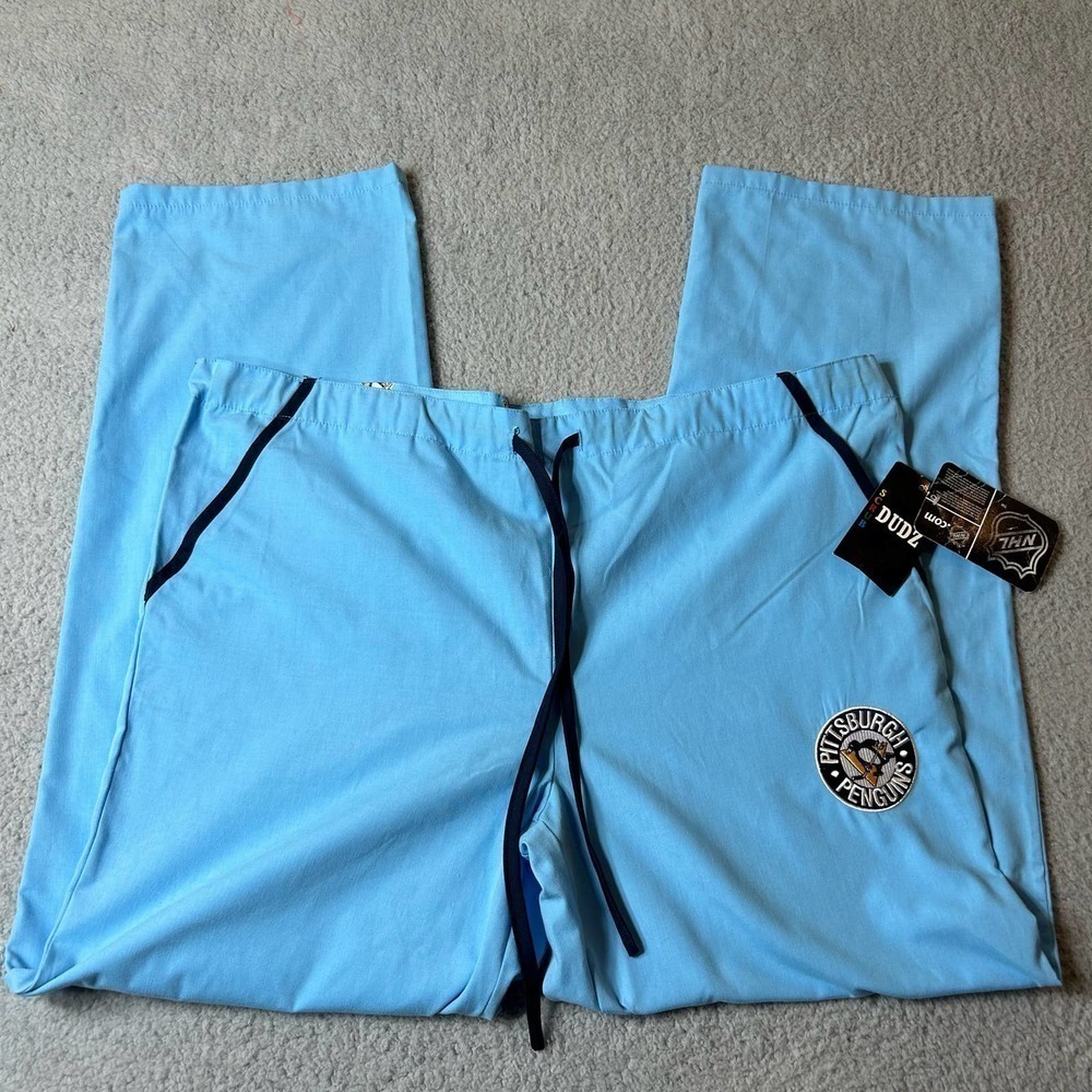 Pittsburgh Penguins Scrub Pant Medium Blue NHL Drawstring Lounge Sleep NEW